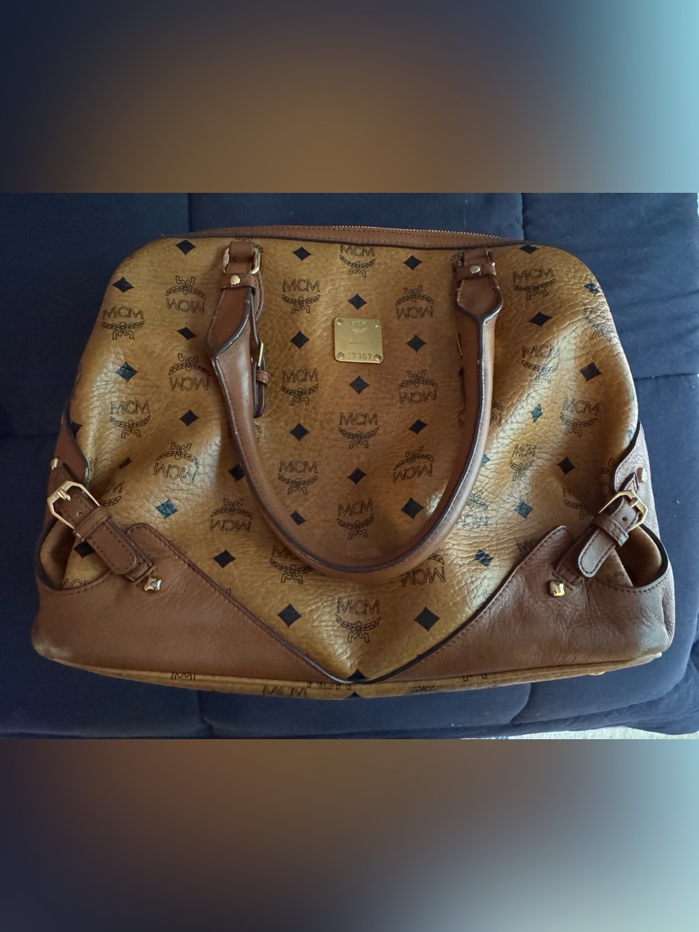 MCM Cognac Logo Visetos Satchel in Brown - Picture 2 of 10
